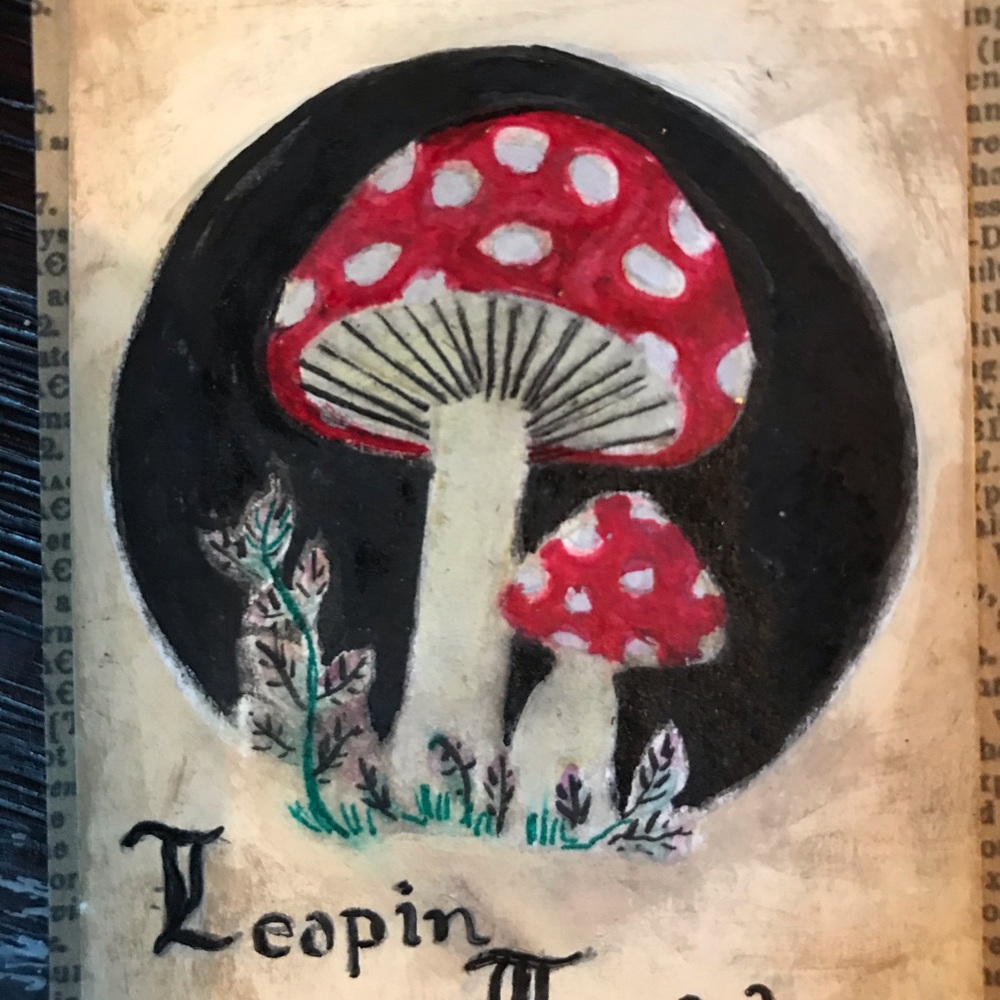 Original Painting Aceo card 2.5”x3.5” mushroom